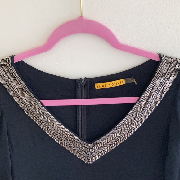 Alice + Olivia Black Retro Silk Bead Embroidered Cocktail Mini Dress Size Small - Picture 4 of 14